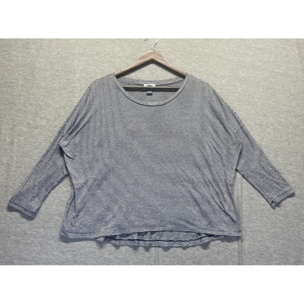 Old Navy Shirt Womens M White Blue Horizontal Striped 3/4 Sleeve Drop Shoulder